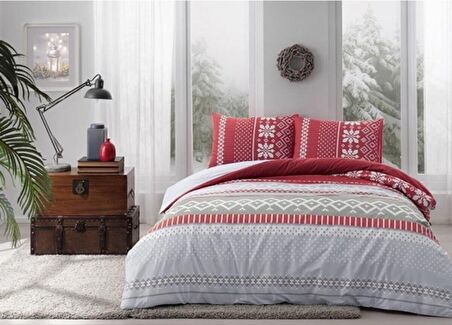 Taç Ranforce Tek Kişilik  Nevresim Takımı Merry Kırmızı