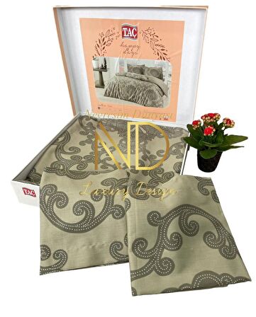 Taç Çift Kişilik Saten Nevresim Takımı Violet Haki