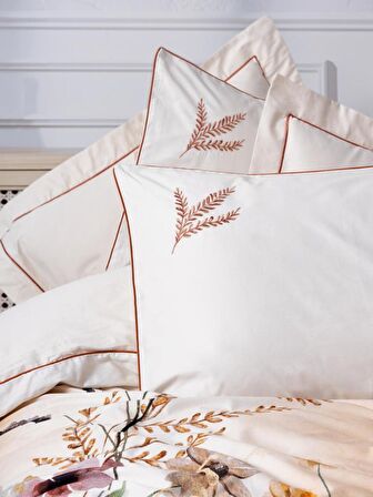 Cotton Box Çift Kişilik Elit Saten Nevresim Takımı Bouquet Ekru