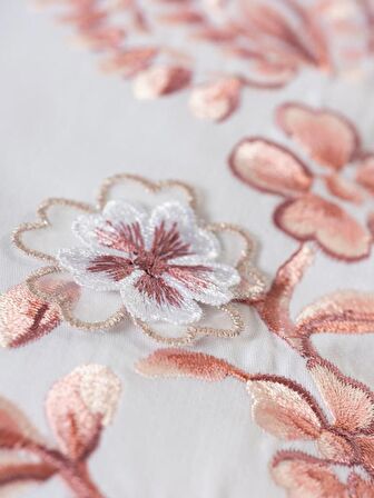 Cotton Box 3D Nakışlı Çift Kişilik Saten Nevresim Takımı Tiny Pudra