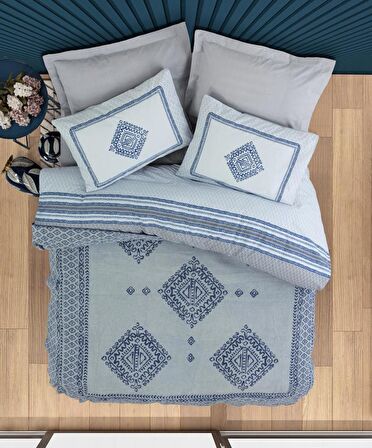 Cotton Box Çift Kişilik Battaniyeli Nevresim Takımı Hardy Gri