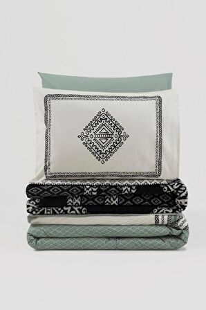 Cotton Box Çift Kişilik Battaniyeli Nevresim Takımı Hardy Yeşil
