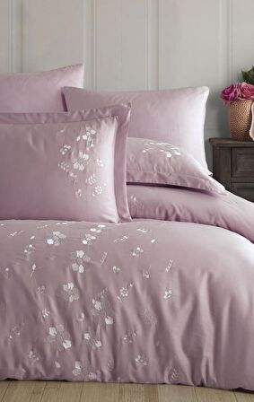 Hobby Çift Kişilik Poplin Premium Nakışlı Nevresim Ella Pudra