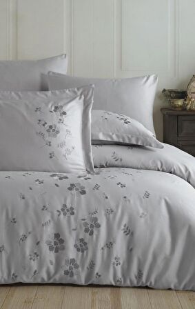 Hobby Çift Kişilik Poplin Premium Nakışlı Nevresim Ella Gri