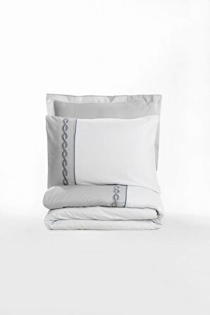 Cotton Box Brode Nakışlı Çift Kişilik Saten Nevresim Takımı Fedor Gri