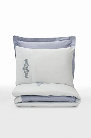 Cotton Box Brode Nakışlı Çift Kişilik Saten Nevresim Takımı Bianna Gri