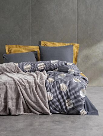 Cotton Box Trim Çift Kişilik Battaniyeli Nevresim Takımı Smooth Gri
