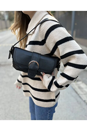 Tokalı Baget Çanta Siyah