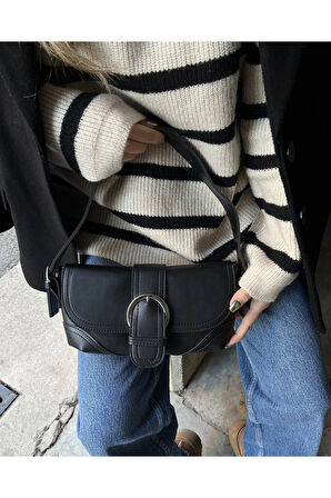 Tokalı Baget Çanta Siyah