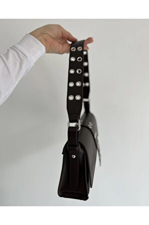 Kuşgözü Detaylı Baget Çanta Acı Kahve