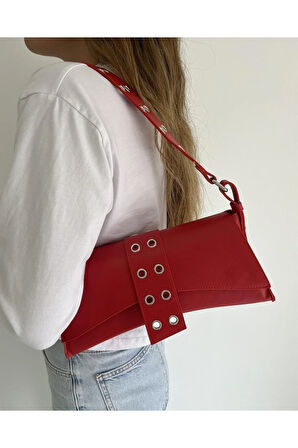 Kuşgözü Detaylı Baget Çanta Kırmızı
