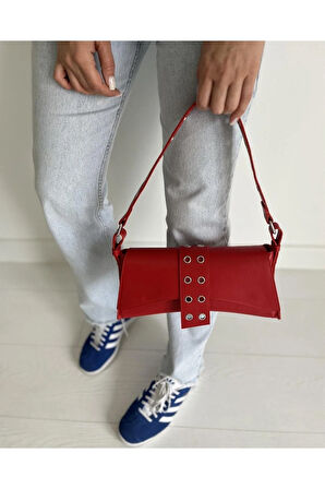 Kuşgözü Detaylı Baget Çanta Kırmızı