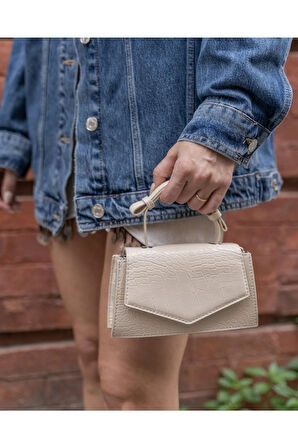 Kroko Mini City Çanta Krem