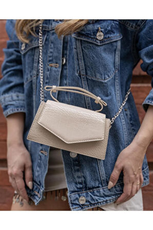 Kroko Mini City Çanta Krem