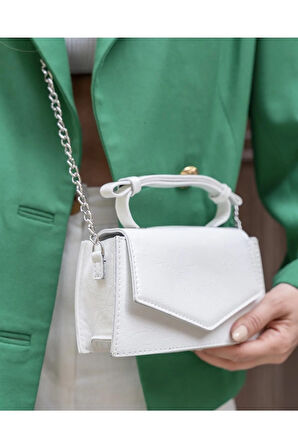 Kırışık Deri Mini City Çanta Beyaz