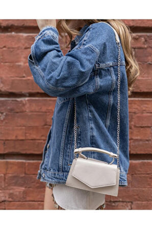 Kırışık Deri Mini City Çanta Krem