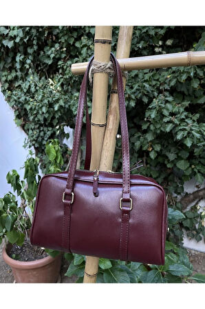 Uzun Çift Saplı Çanta Bordo