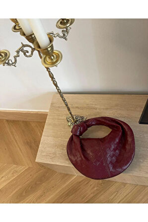 Düğüm Detaylı Örgülü Çanta Bordo