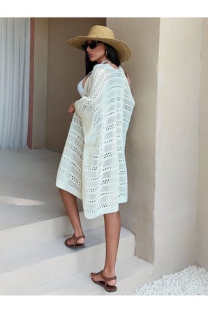 Kadınlar için plaj yaz tatil kimono, önü açık kolsuz düz örgü hırka