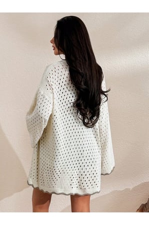 Kadın Yaz Tatil Plaj Örgü Retro Ön Bağlamalı Bikini Üstü Kimono Ceket