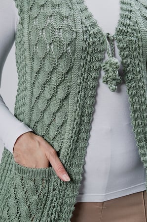 Kadın Angora Simli Yün Örgü Cepli Anne Triko Yelek