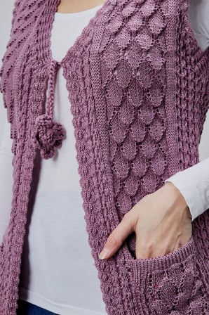 Kadın Angora Simli Yün Örgü Cepli Anne Triko Yelek