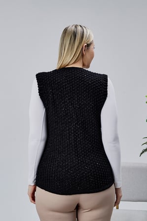 Kadın Angora Simli Yün Örgü Cepli Anne Triko Yelek