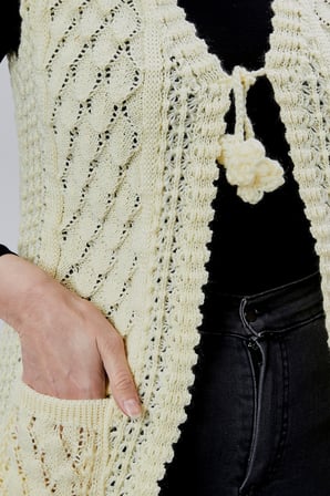Kadın Angora Simli Yün Örgü Cepli Anne Triko Yelek