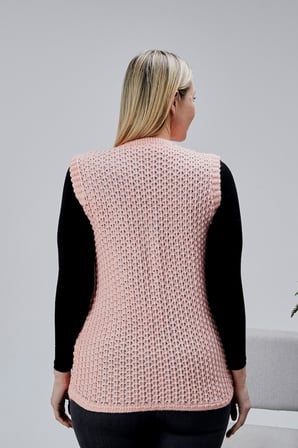 Kadın Angora Simli Yün Örgü Cepli Anne Triko Yelek