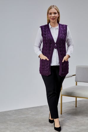 Kadın Yumoş Kazayağı Model Kalın Kışlık Özel Örgü Cepli Triko Anne Yelek