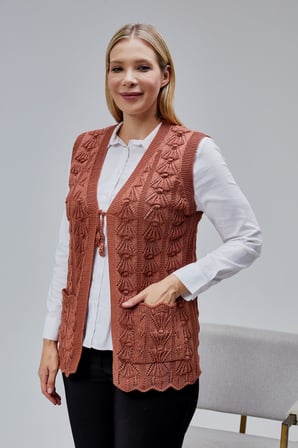 Kadın Yumoş Kazayağı Model Kalın Kışlık Özel Örgü Cepli Triko Anne Yelek
