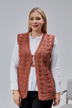 Kadın Yumoş Kazayağı Model Kalın Kışlık Özel Örgü Cepli Triko Anne Yelek