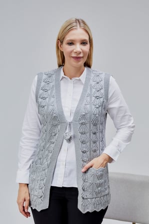 Kadın Yumoş Kazayağı Model Kalın Kışlık Özel Örgü Cepli Triko Anne Yelek