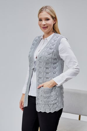 Kadın Yumoş Kazayağı Model Kalın Kışlık Özel Örgü Cepli Triko Anne Yelek
