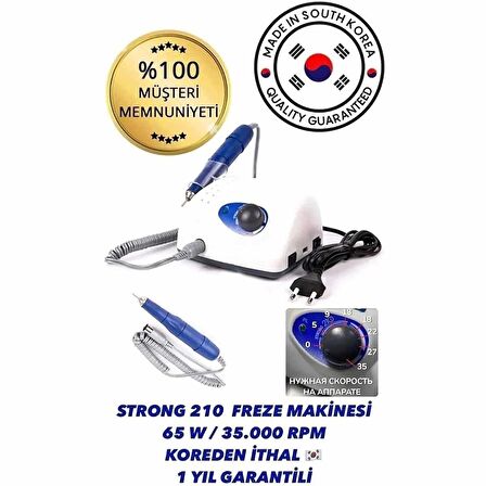 STRONG 210 ELEKTRİKLİ FREZE TÖRPÜ MAKİNESİ 65 W ve 6'LI SERAMİK ve RUS FREZE SETİ NO 4