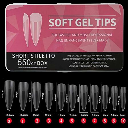 Adanil Yeni Nesil Short Stiletto Jel Tips Kolay Kullanım Hızlı İşlem 550 Adet