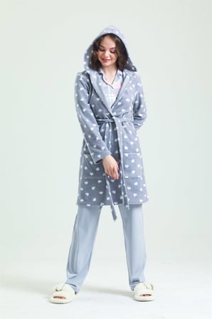 35252 - Kapüşonlu Polar Sabahlık(Kapüşonu Astarsız)