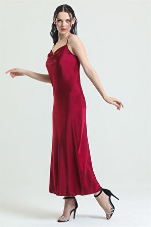 9790 - Degaje Yaka Krep Saten Uzun Gecelik