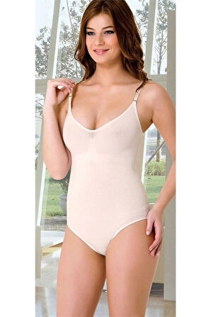 Kadın Bej Dikişsiz Slip Tam Boy Çıtçıtlı Korse