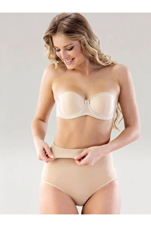 Kadın Bej Dikişsiz Masaj Özellikli Çift Kat Slip Korse 2029