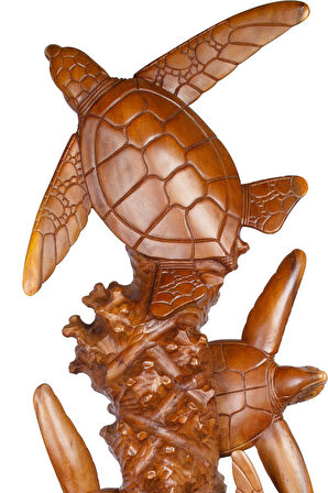 Doğal Ahşap Oyma Kaplumbağa El Yapımı Tek Parça 40 cm x 97 cm