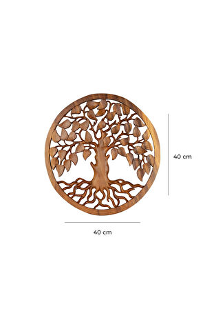 Hayat Ağacı El Yapımı Ahşap ve Ağaç Oyma 40 cm x 40 cm