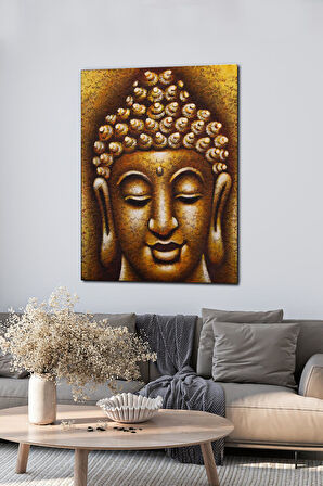 Altın Tonlarında Buda Portresi El Yapımı Tuval Tablo