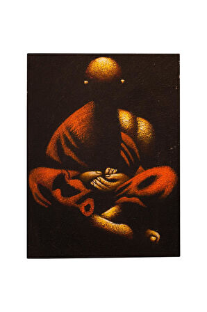 Meditasyon Halindeki Buda Kırmızı ve Altın Tonlarda Tuval Tablo