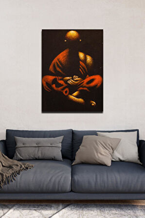 Meditasyon Halindeki Buda Kırmızı ve Altın Tonlarda Tuval Tablo