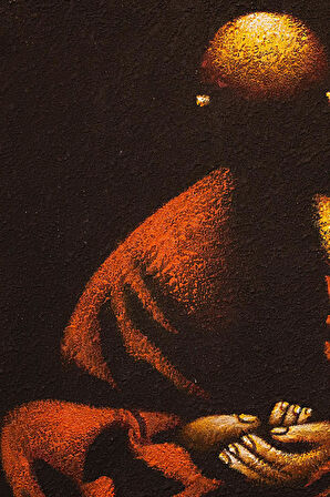 Meditasyon Halindeki Buda Kırmızı ve Altın Tonlarda Tuval Tablo