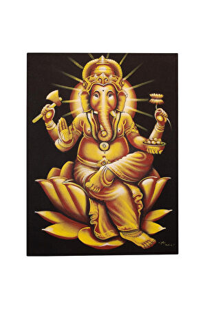 Altın Ganesh Figürü Lotus Çiçeği Üzerinde Tuval Tablo