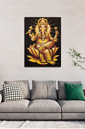 Altın Ganesh Figürü Lotus Çiçeği Üzerinde Tuval Tablo