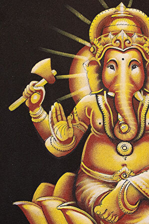 Altın Ganesh Figürü Lotus Çiçeği Üzerinde Tuval Tablo