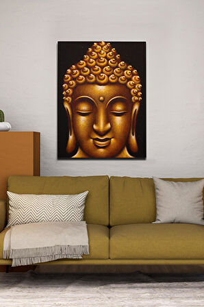 Altın Tonlarında Buda Portresi El Yapımı Tuval Tablo
